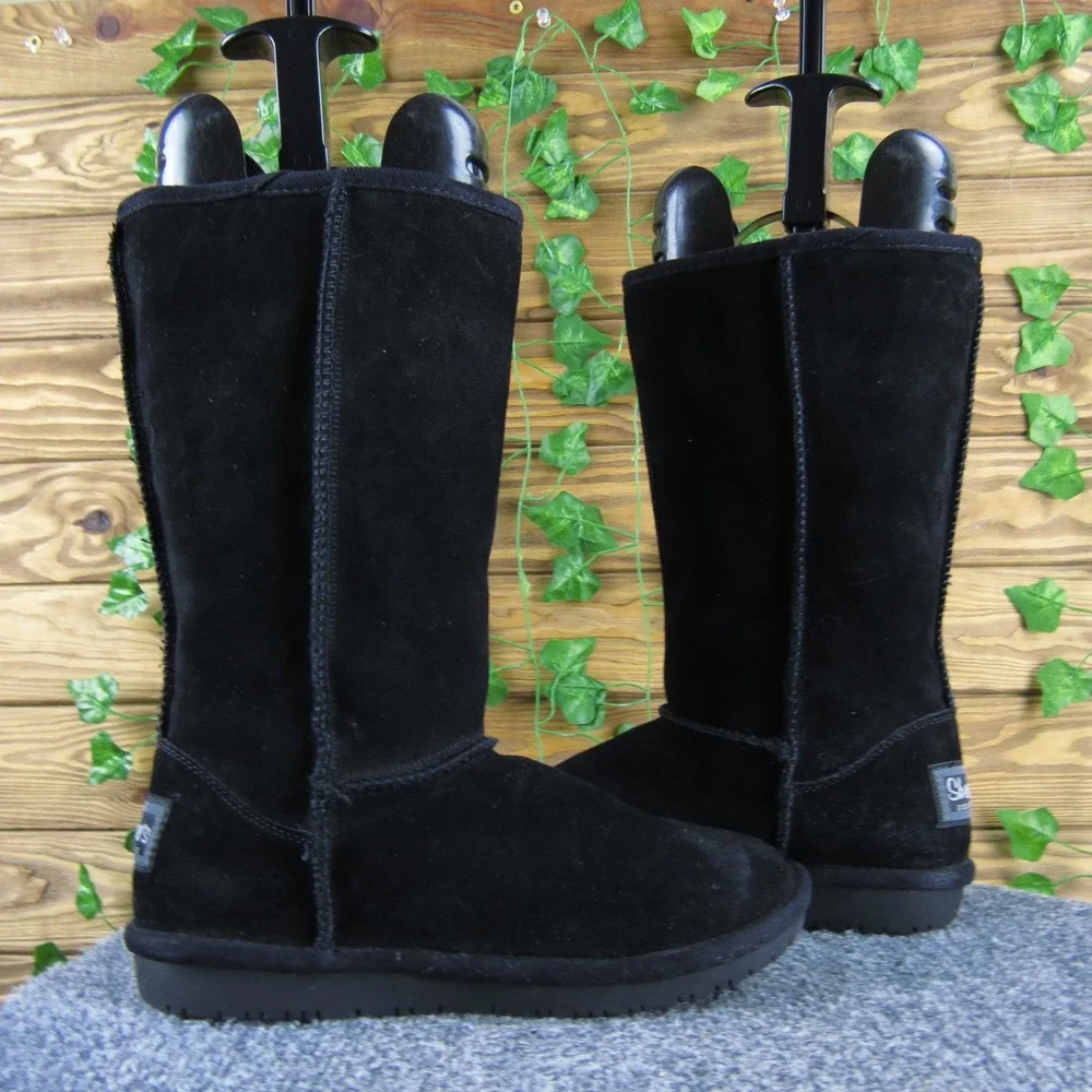 Skechers Australia Women 6‎ Black Suede Shearling Lined Tall Winter Boots Warm